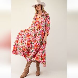Easel Floral Print Boho Maxi Dress New